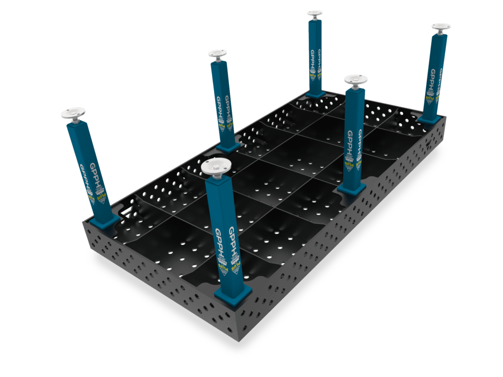 Solidna konstrukcja i ożebrowanie stołu spawalniczego PLUS 2400x1200 - na stopach