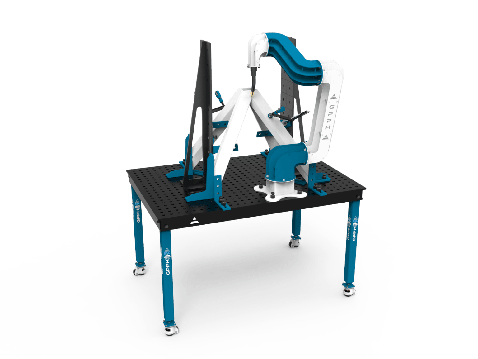 Stół spawalniczo - montażowy BASIC z cobotem spawalniczym i konstrukcją