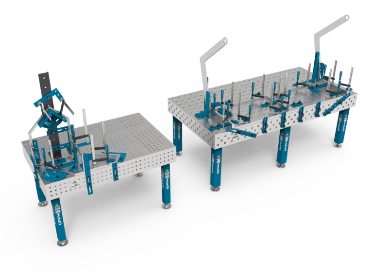 Stoły spawalnicze PLUS INOX oraz PRO INOX w rozmiarach 1500x1000 mm i 2400x1200 mm.