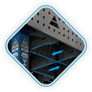 Gęste ożebrowanie stołów spawalniczych z serii PLUS