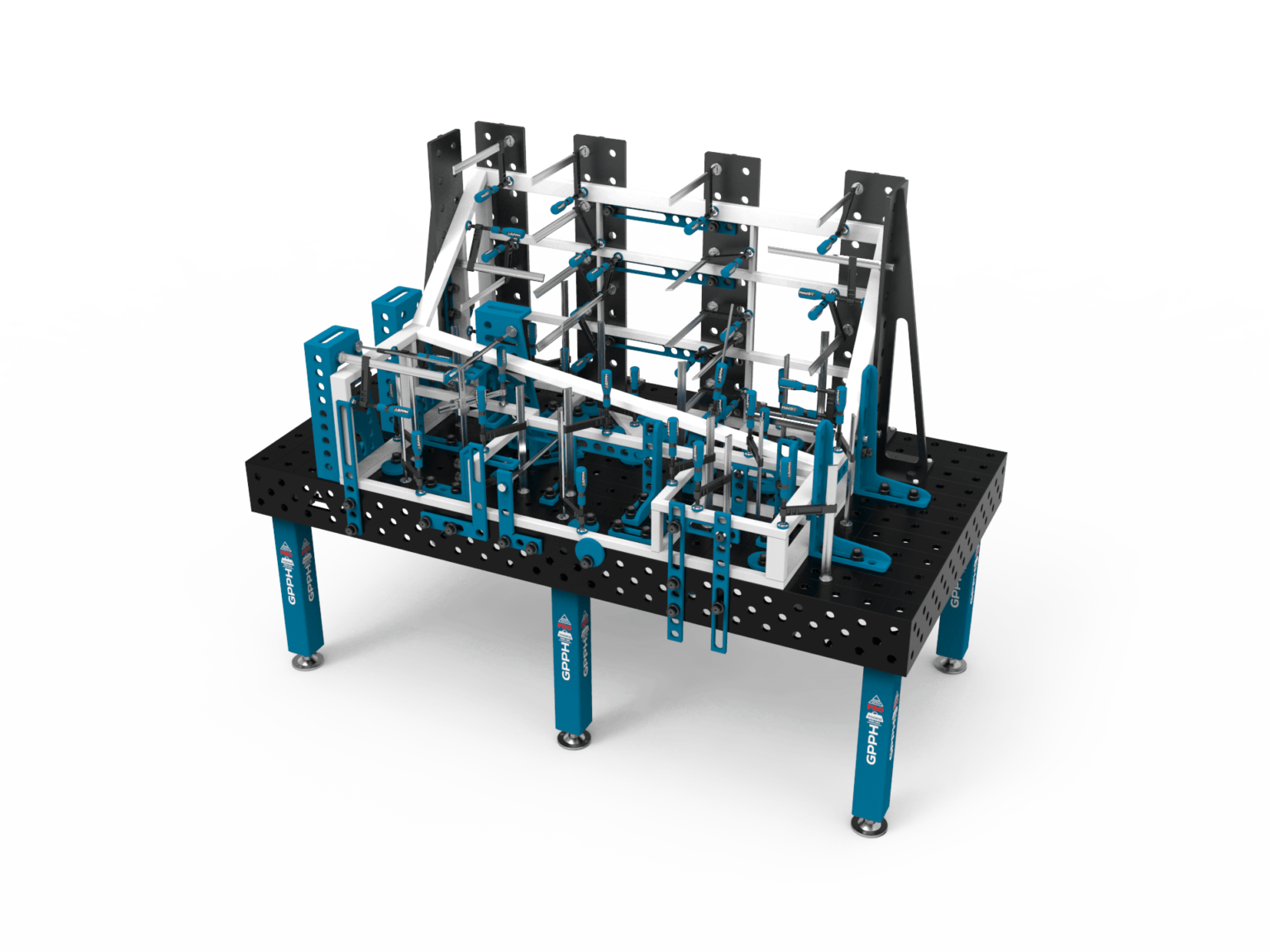 Stół spawalniczy PRO z ułożoną konstrukcją spawalniczą.