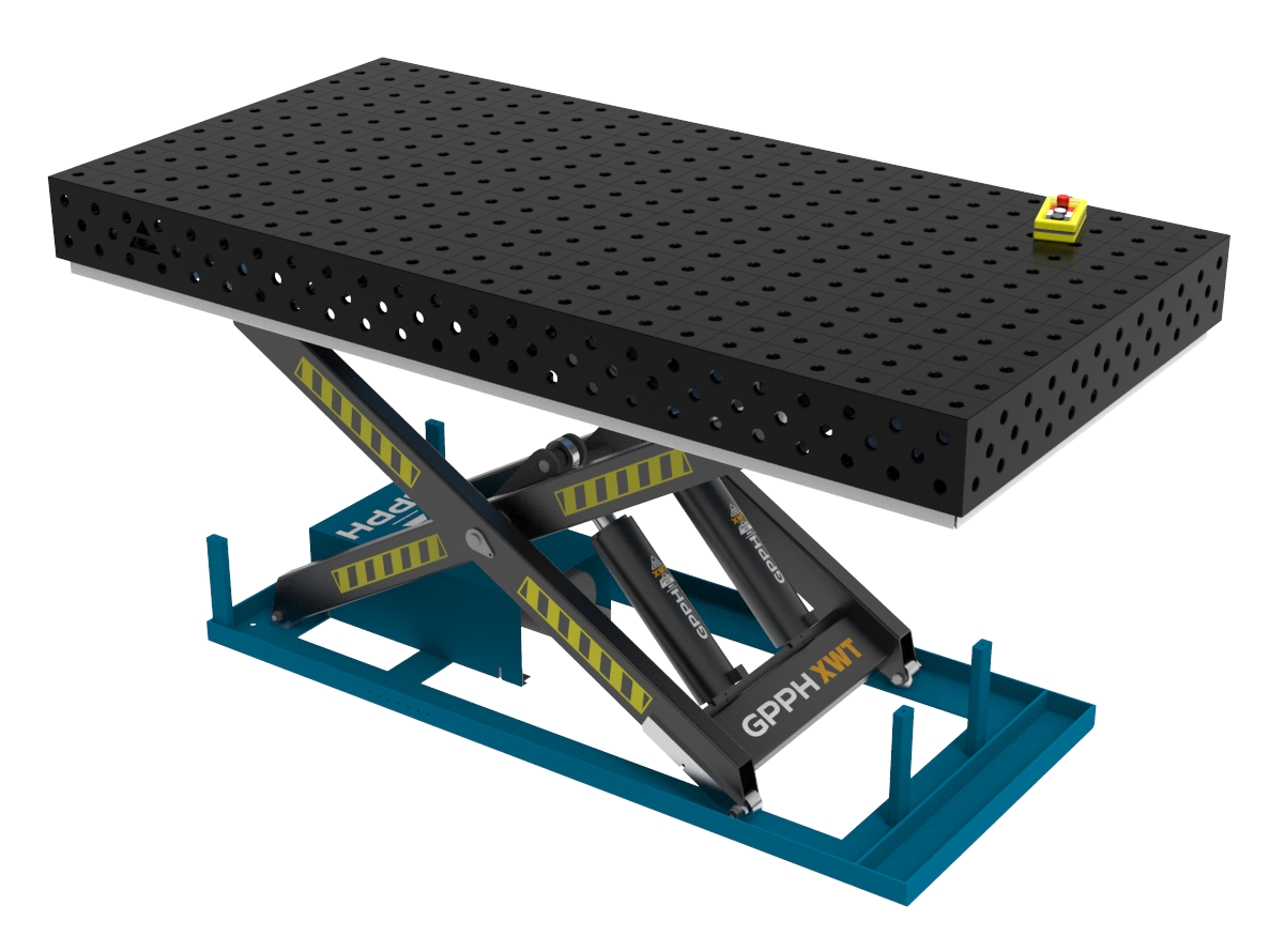 Stół Spawalniczy PLUS 2400x1200 mm z hydraulicznym systemem podnoszenia, system 28, siatka 100x100mm