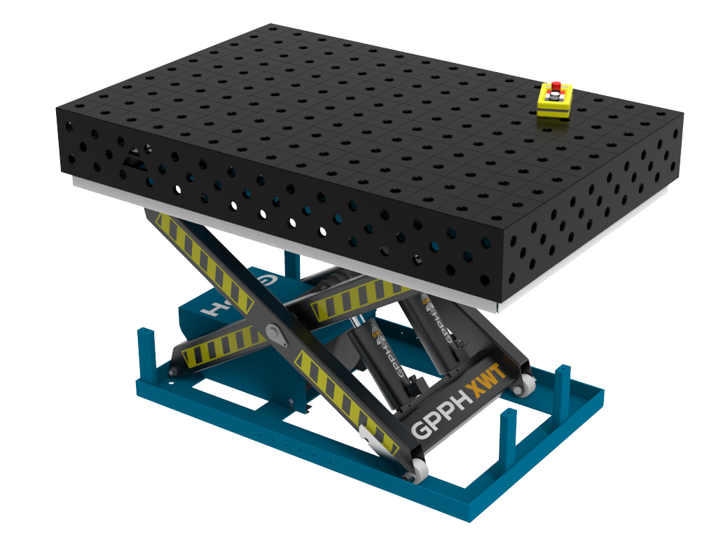 Stół Spawalniczy PLUS 1500x1000 mm z hydraulicznym systemem podnoszenia, system 28, siatka 100x100mm