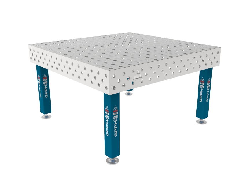Stół Spawalniczy PRO INOX 1500 x 1480 mm Siatka - 100x100mm, System - Φ28, Nogi - Na stopach, Blat - Blat PRO INOX