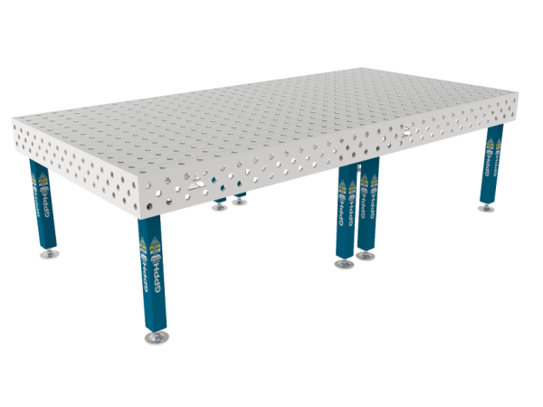 Stół Spawalniczy PLUS INOX 3000 x 1480 mm Siatka - 100x100mm, System - Φ28, Nogi - Na stopach, Blat - Blat PLUS INOX
