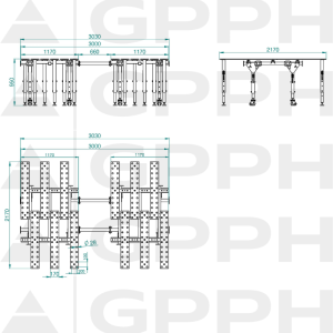 Rysunek techniczny Stół MWT ZEST O DUŻEJ POW 3030x2170 mm fi28 100x100