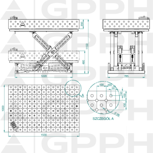 Rysunek techniczny Stół XWT ECO 1500x1000 mm fi28 diagonalna
