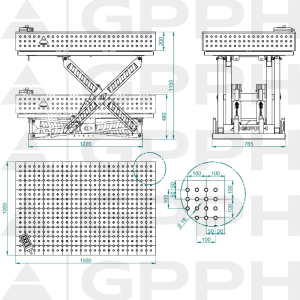 Rysunek techniczny Stół XWT PLUS 1500x1000 mm fi16 50x50